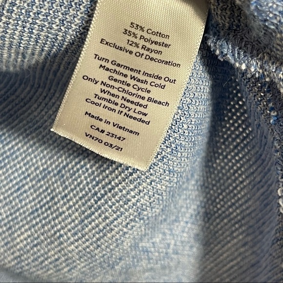 T BY TALBOTS Pullover Sz S Petite Blue Textured Cowl - Picture 6 of 9